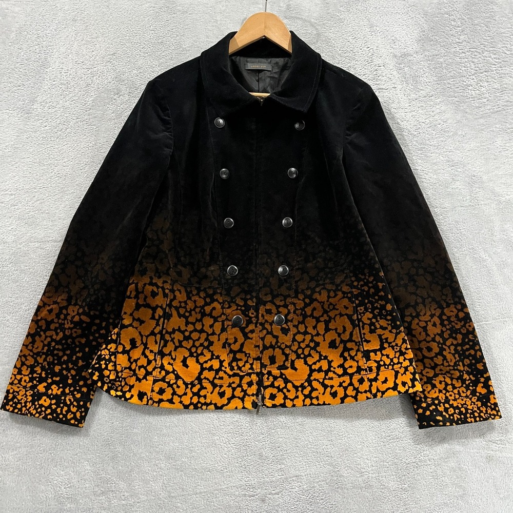 Amber Sun Jacket Womens Medium Ombre Ambiance Full Zip Black Orange Preppy